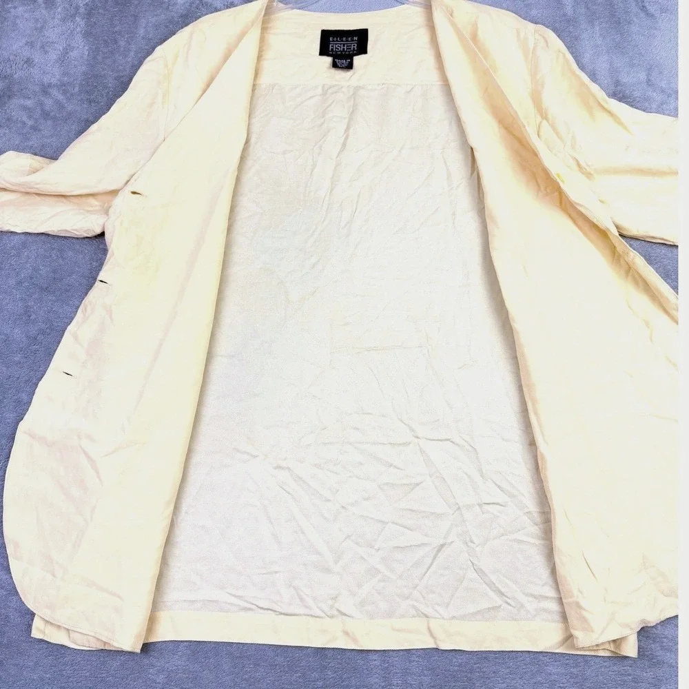 Eileen Fisher M L Yellow‎ Silk Button Front Blouse Tunic Long Sleeve Minimalist